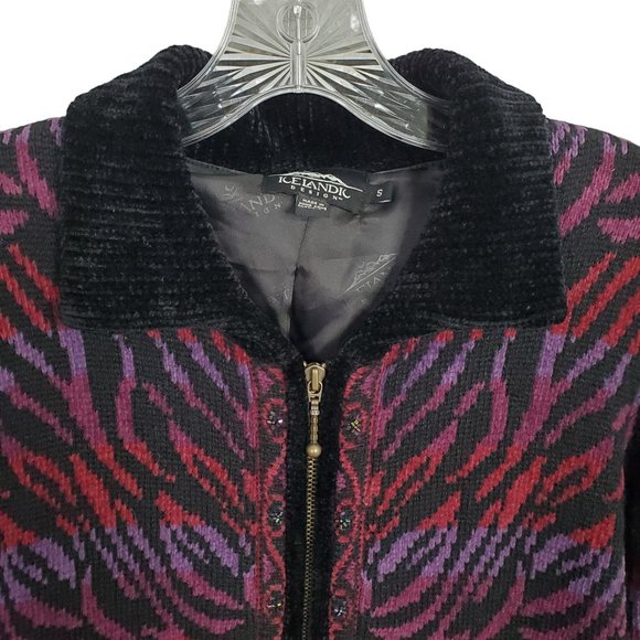 Icelandic Design Size S Sweater Coat Vintage Zipper Beaded Pockets Wool Blend - Picture 12 of 15